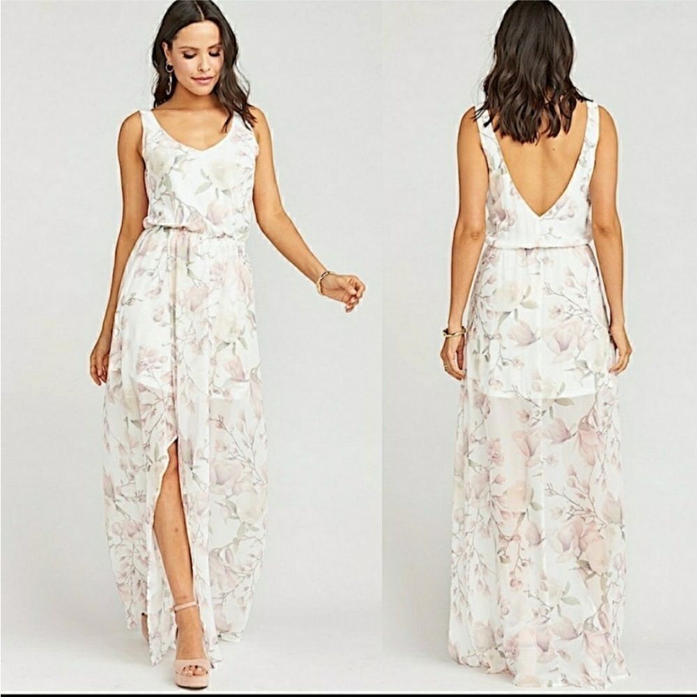 Show Me Your Mumu Kendall White & Pink Floral Sleeveless Slitted Maxi Dress